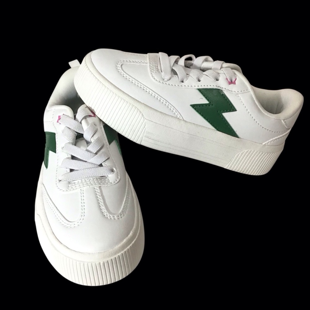 Justice Girls Platform Court Sneakers Size 1 White Green‎